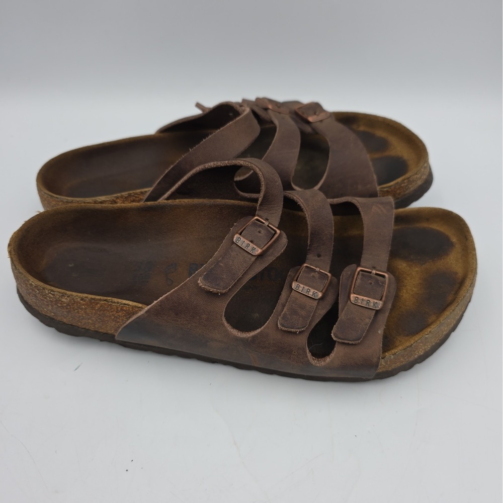 Birkenstock Florida Sandals Women's 7 Size 38 EU Brown Leather Slip On Shoes
